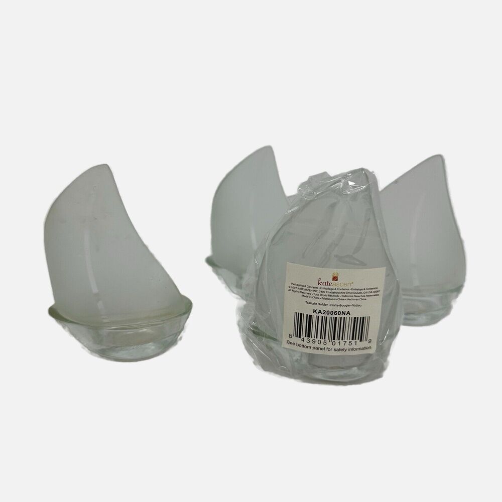 4 Kate Aspen Sailboat Glass Tea light candle holder Frosted - 2007 Release Date